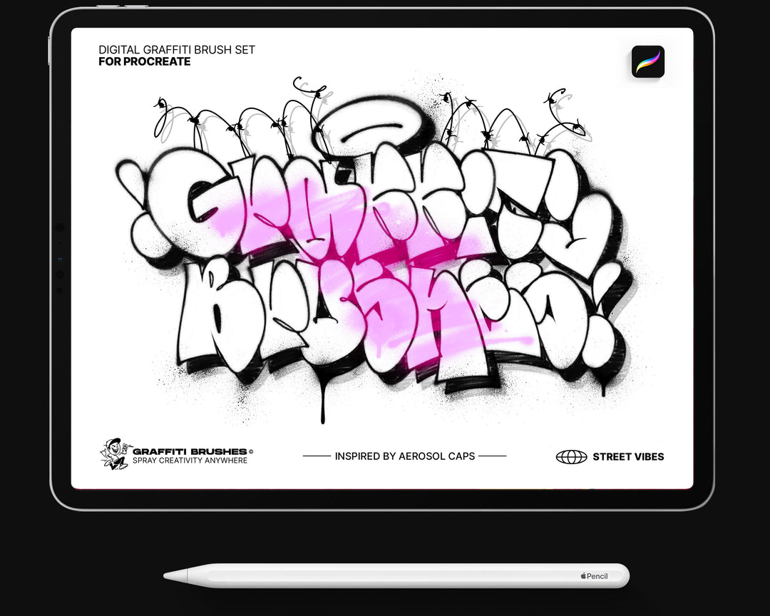 Juego de pinceles de graffiti digital para la aplicación Procreate